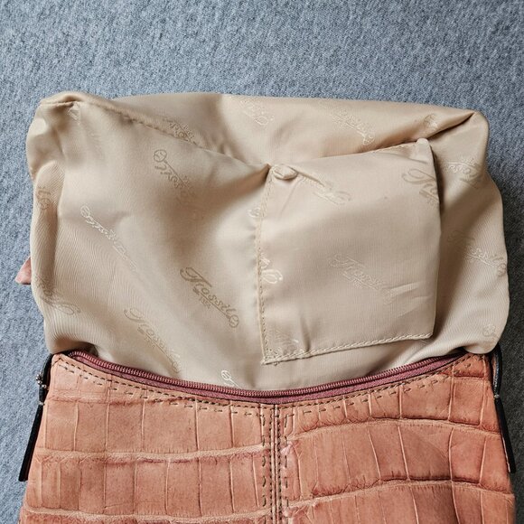 Vintage Y2K 90s 2000s Fossil Pink Alligator Leather Shoulder Club Hobo Bag Purse - Picture 7 of 9